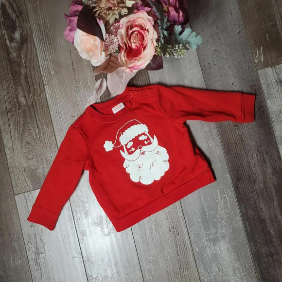 Baby Cat & Jack Red Santa Claus Graphic Fleece-Lined Pullover Sweatshirt 6/9m - Picture 1 of 9